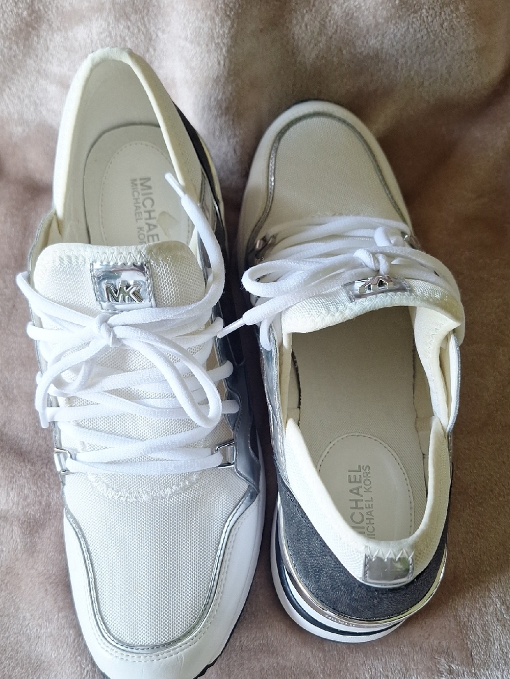 Michael Kors White & Silver Lace-Up Trainer Sneakers